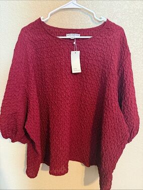 NWT Boutique Brand Maroon Textured Top SZ 3XL Lightweight Balloon Sleeve Blouse